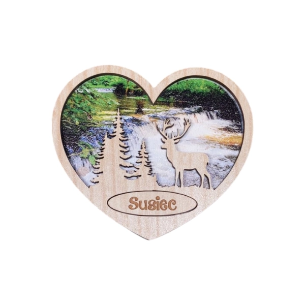 Drewniany magnes 2D serce- Jeleń